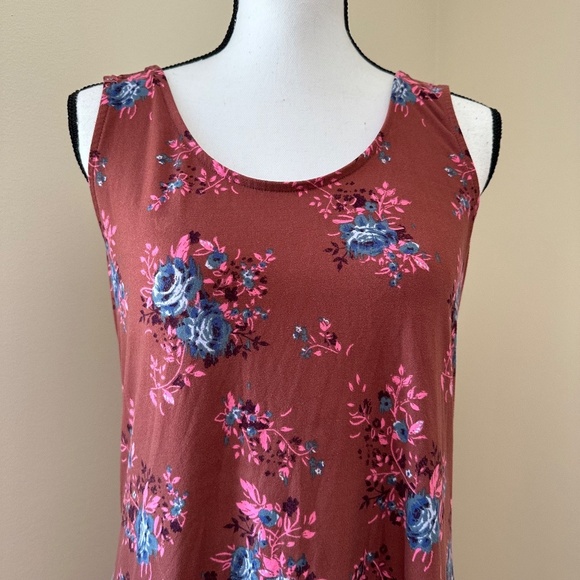 *MUDD* Pink x Blue Floral Sleeveless Cross-Back Sundress Size M - Picture 3 of 9